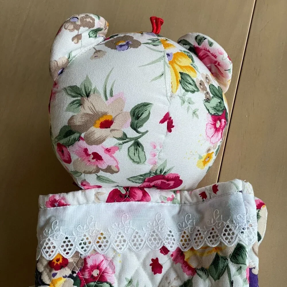 VINTAGE RARE Milaca Mills Floral Quilted‎ Teddy Bear Christmas Stocking